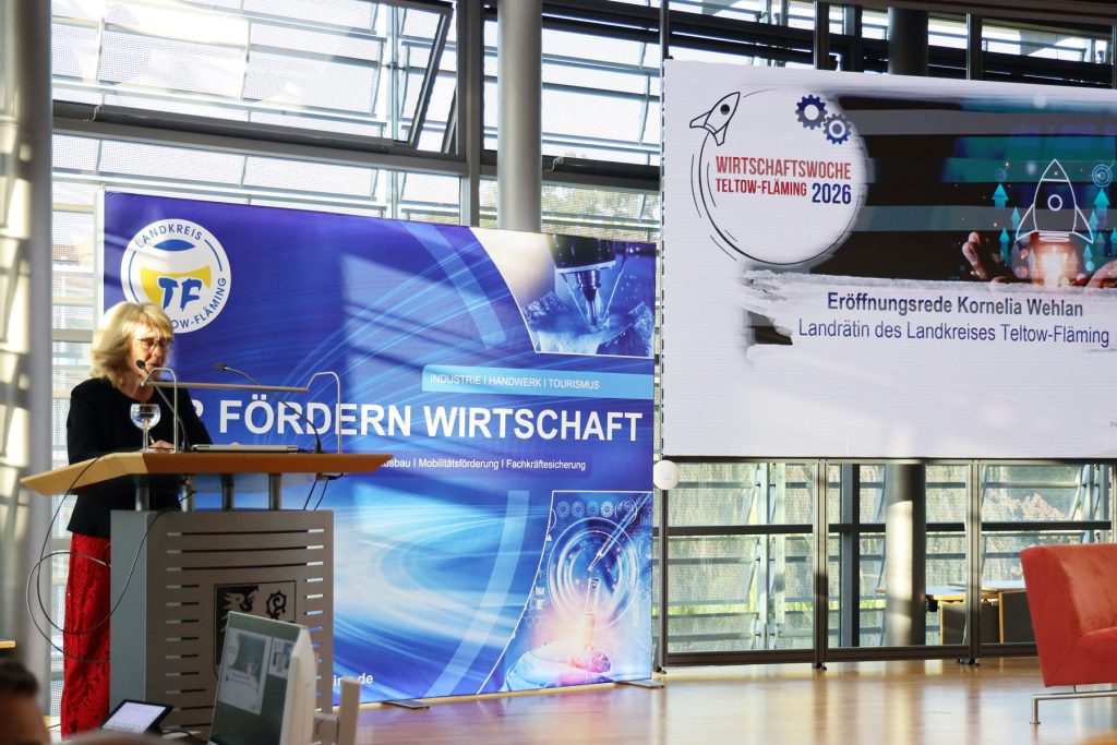 Landrätin Kornelia Wehlan während der Eröffnungsrede zur Wirtschaftswoche 2026